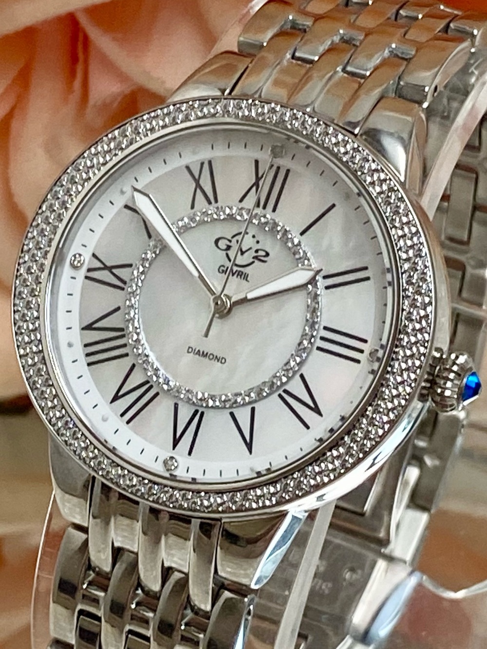 Gevril GV2 Ascot II Stainless St. Diamond Accented Mother of Pearl Dial Watch